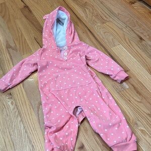 Cozy Pink Polka-Dot Hooded Footie One-Piece